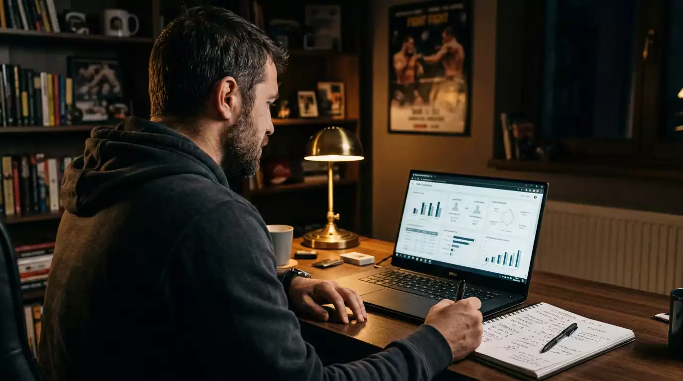 Analiză statistică a unui luptător MMA pe un laptop cu date de performanță
